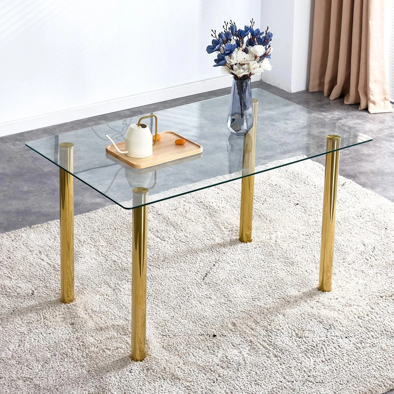 Glass Dining Table with Gold Legs