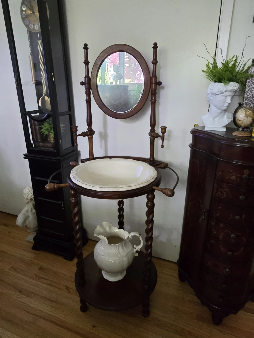 Antique Wash Stand with Vintage Pitcher & Bowl