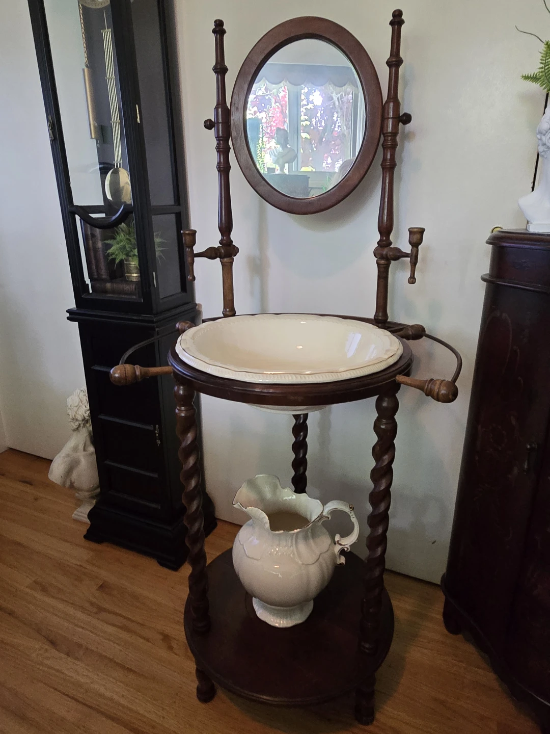 Antique Wash Stand with Vintage Pitcher & Bowl - photo 2