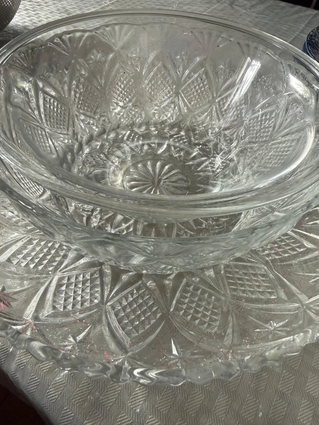 Glass Punch Bowl with Ladle and Cups