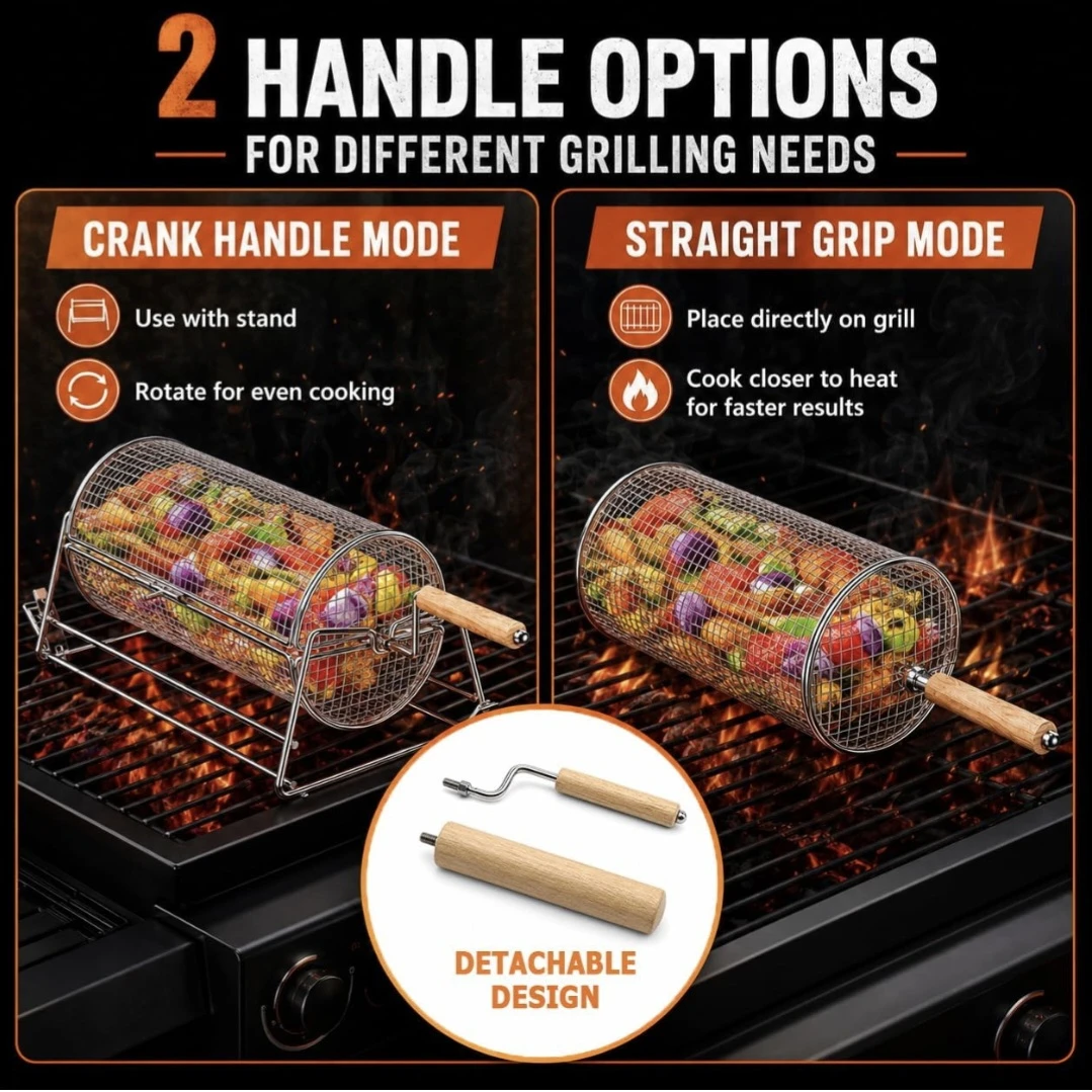 2-in-1 Grill Basket with Crank and Straight Handles - photo 2