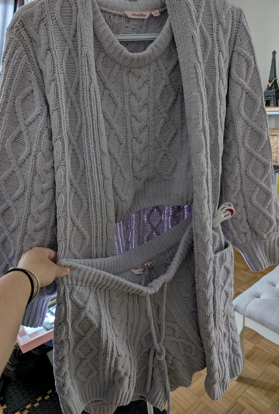 La Vie en Rose Grey Cable Knit Lounge Set