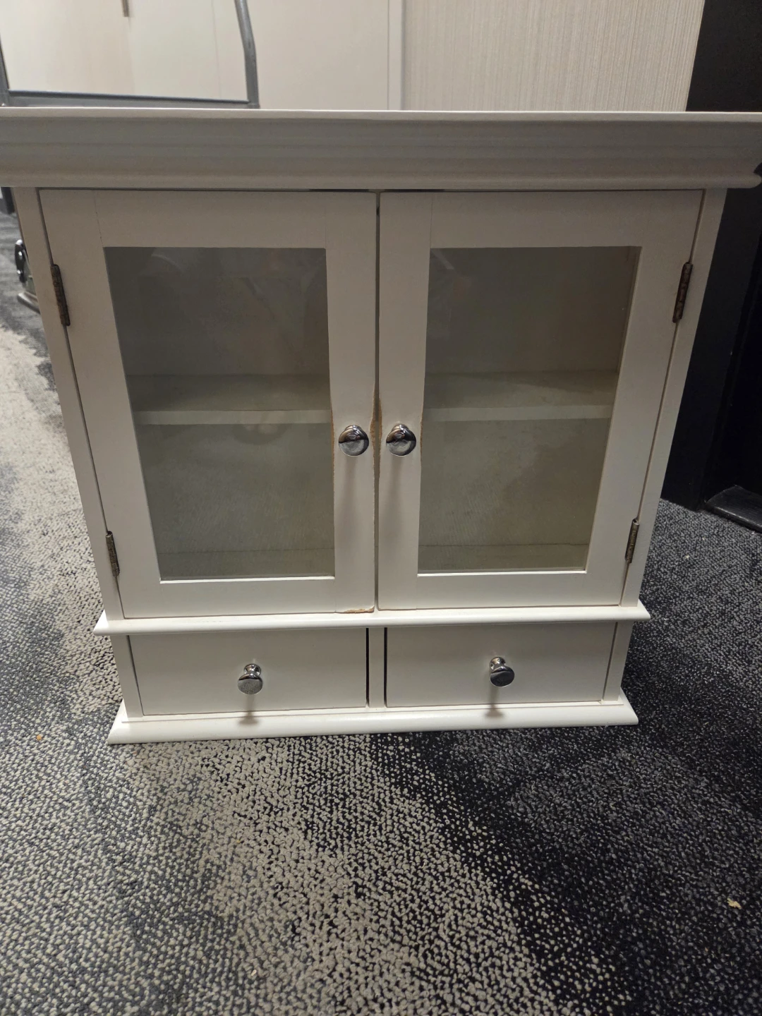 White Wall Cabinet with Glass Doors and Drawers - photo 2