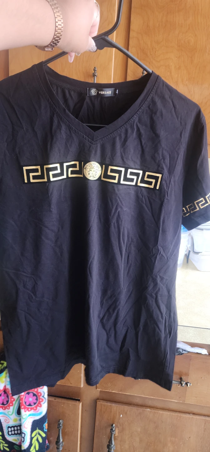 Versace Black V-Neck T-Shirt with Gold Medusa
