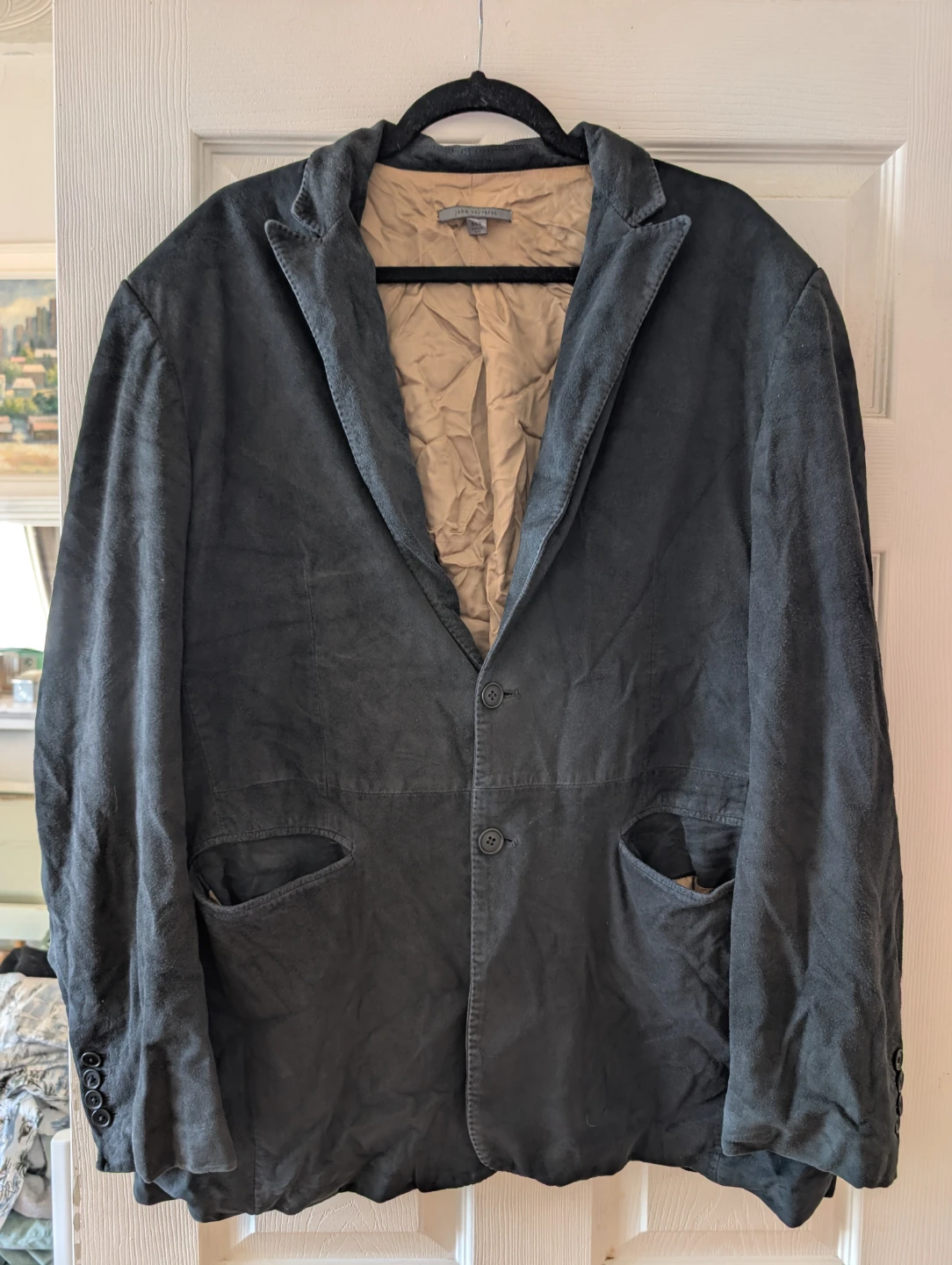 John Varvatos Goat Suede Leather Jacket – Black – Size 56R