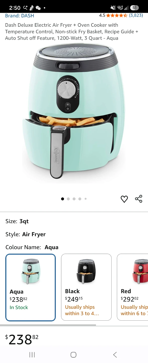 Dash Deluxe Electric Air Fryer + Oven Cooker 3 Quart Aqua - photo 3