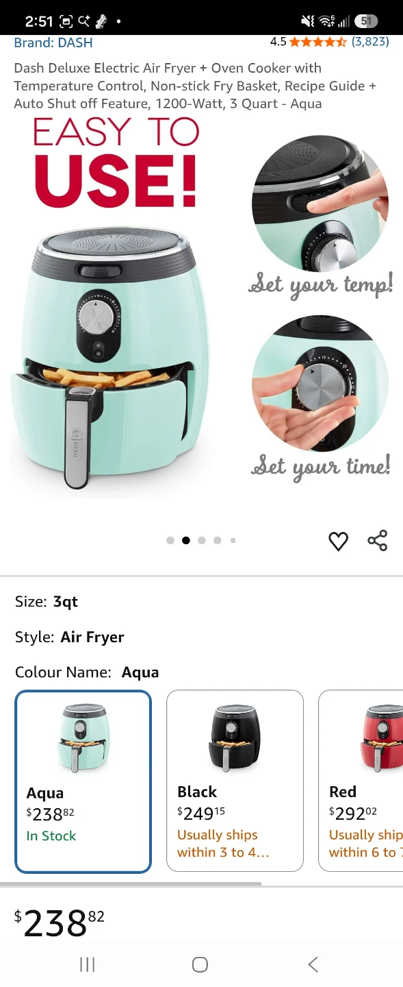 Dash Deluxe Electric Air Fryer + Oven Cooker 3 Quart Aqua - photo 4