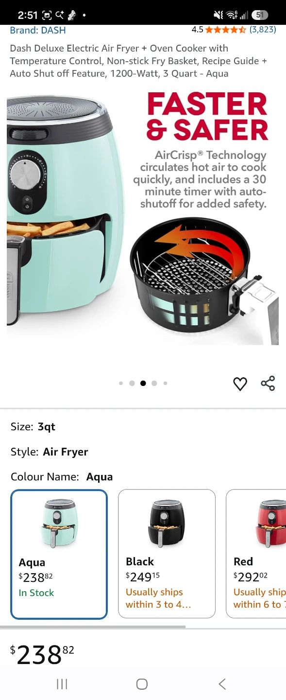 Dash Deluxe Electric Air Fryer + Oven Cooker 3 Quart Aqua - photo 5