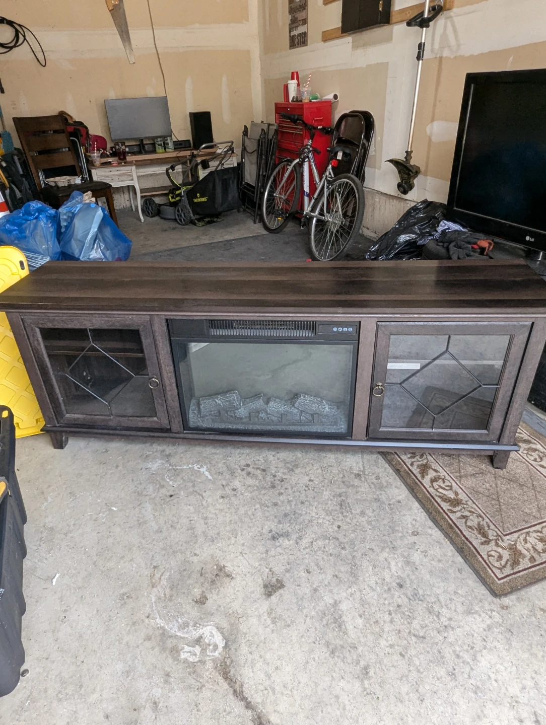 Dark Wood Electric Fireplace TV Stand