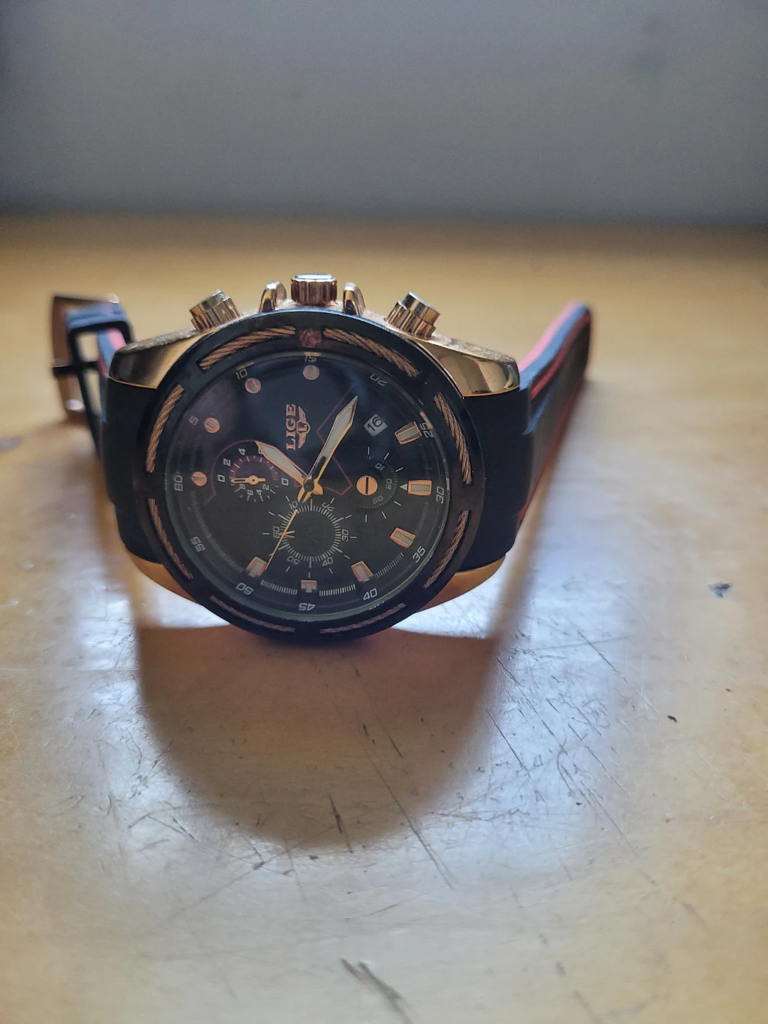 LIGE Chronograph Watch - Rose Gold and Black - photo 3