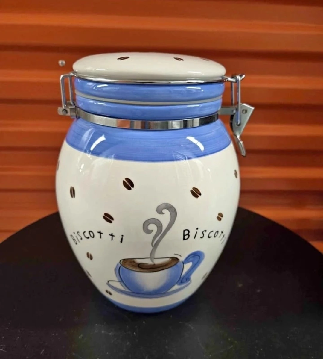 Vintage Inspirado Hand-Painted Ceramic Biscotti Cookie Jar