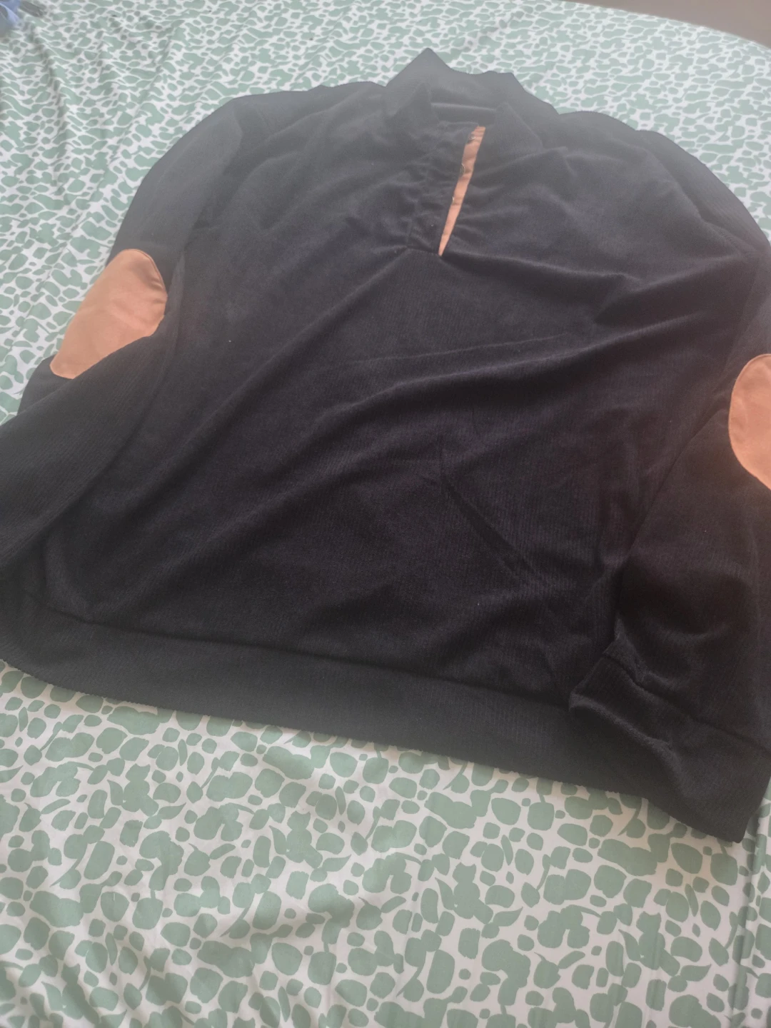Black Corduroy Pullover Shirt with Suede Patches