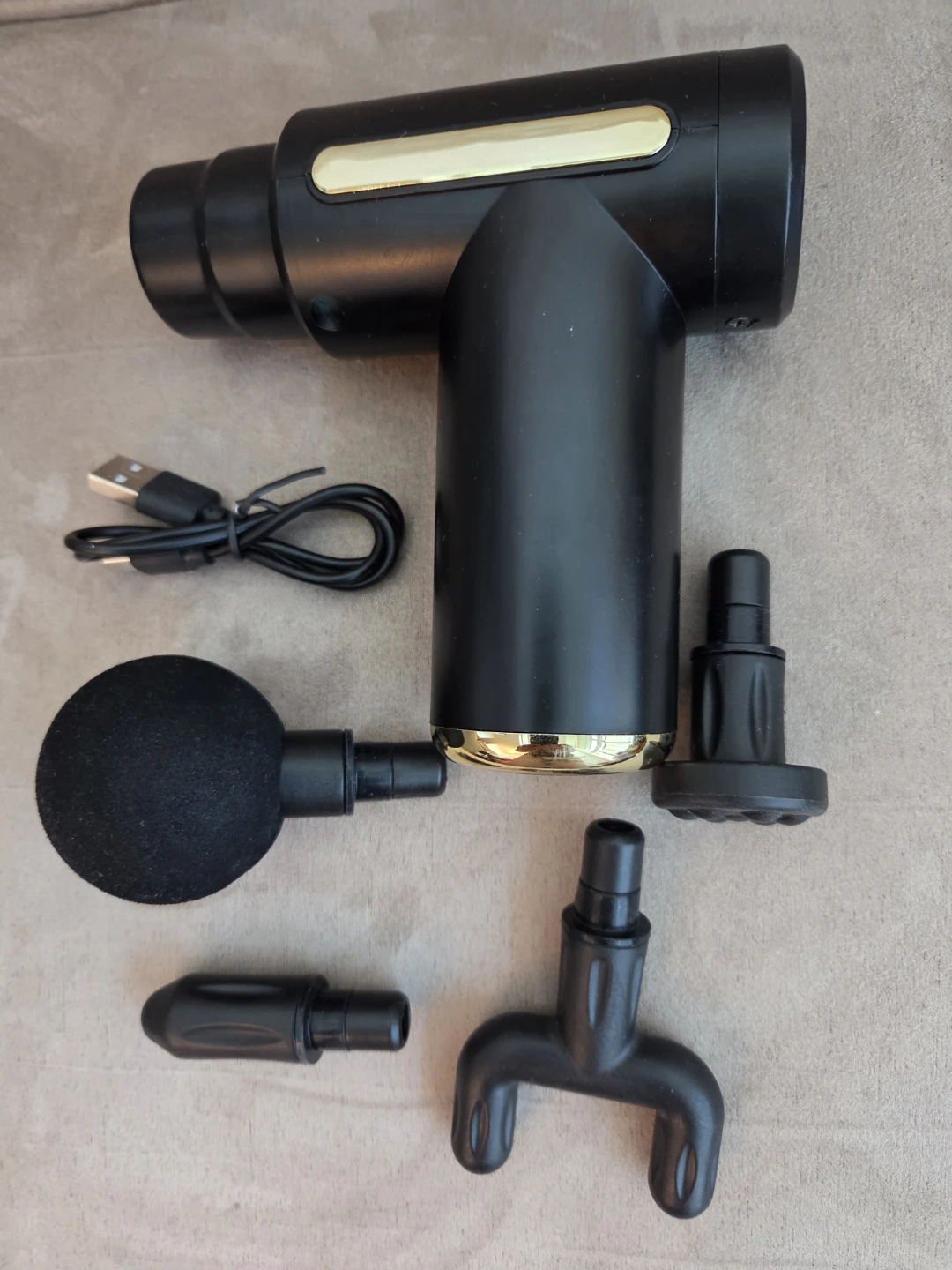 Black Massage Gun with USB Charging Cable and 4 Heads - photo 2