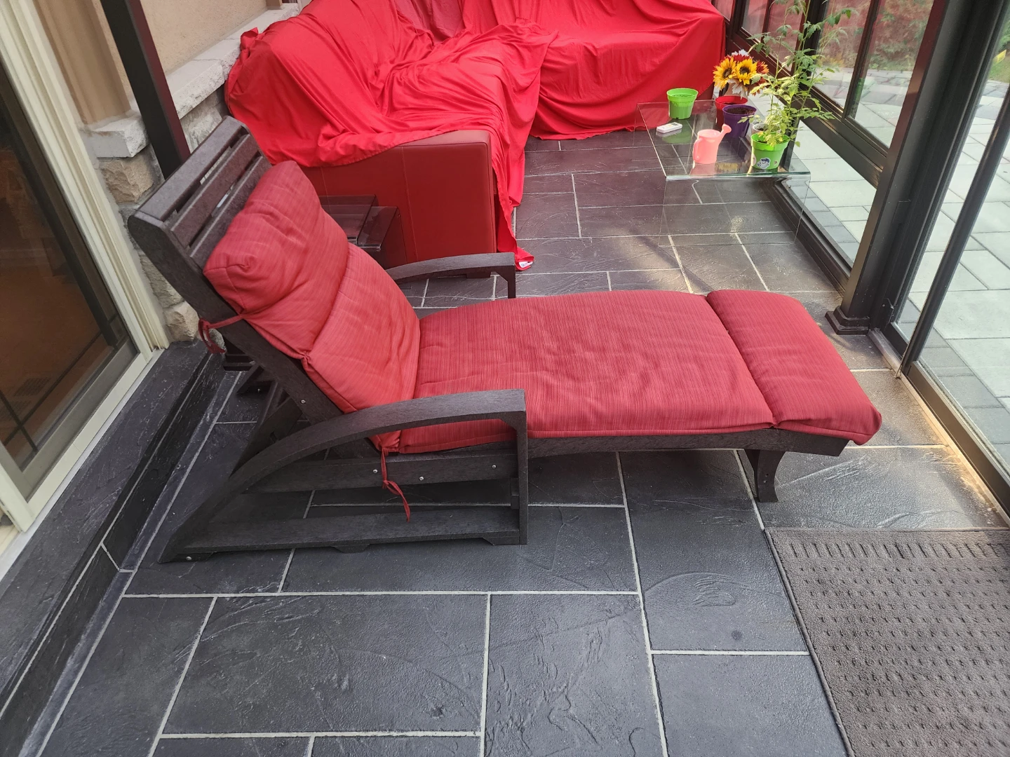 Outdoor Chaise Lounge Chair with Red Cushion