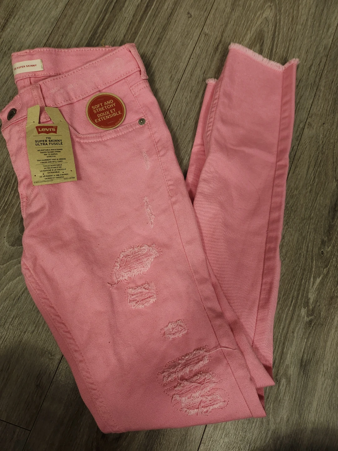 Levi's Pink Super Skinny Jeans Girls Size 10 Ripped Distressed - photo 2