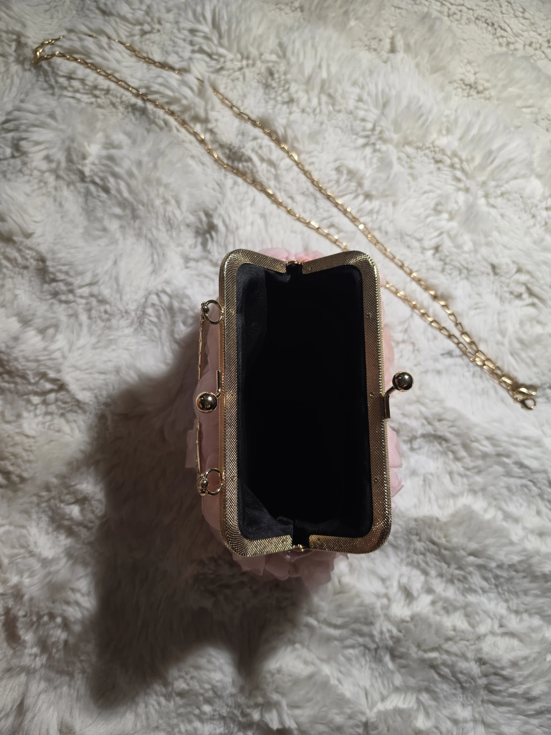 Pink Rosette Clutch Evening Bag with Chain - photo 3
