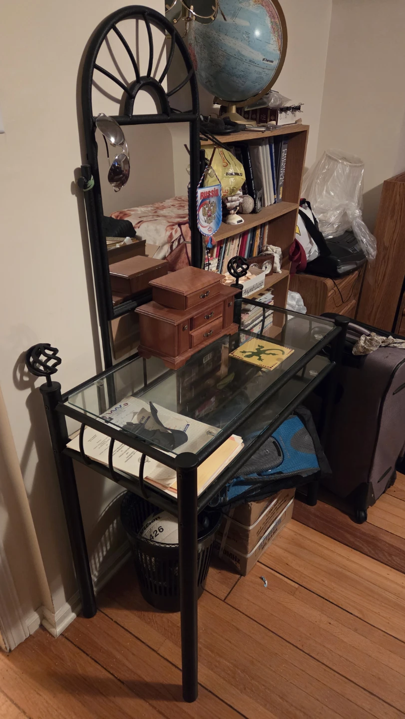 Glass and Metal Vanity Desk with Mirror