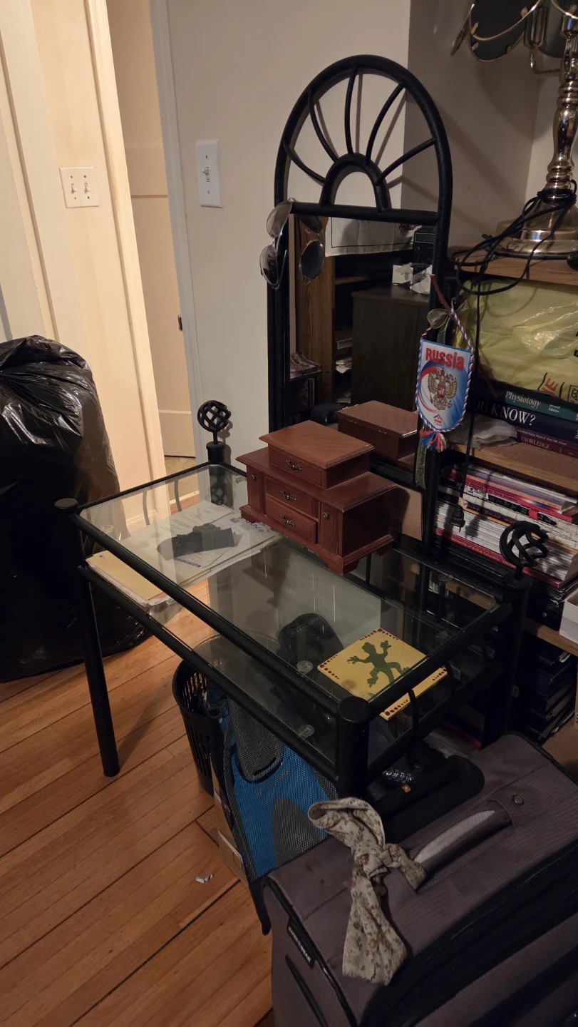Glass and Metal Vanity Desk with Mirror - photo 2