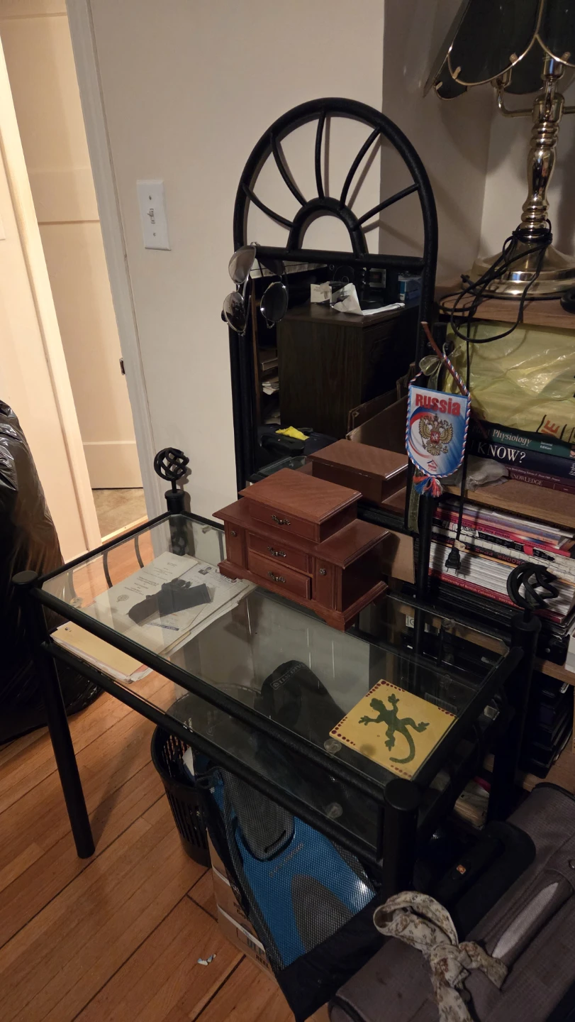 Glass and Metal Vanity Desk with Mirror - photo 3