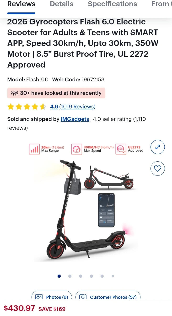 Gyrocopters Flash 6.0 Electric Scooter - photo 2