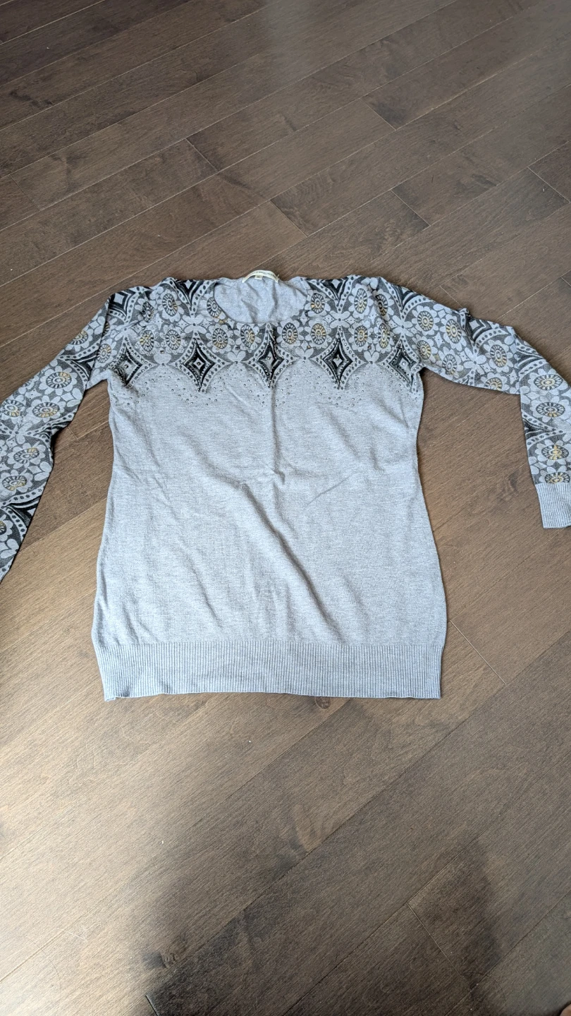 Grey Embellished Long Sleeve Sweater