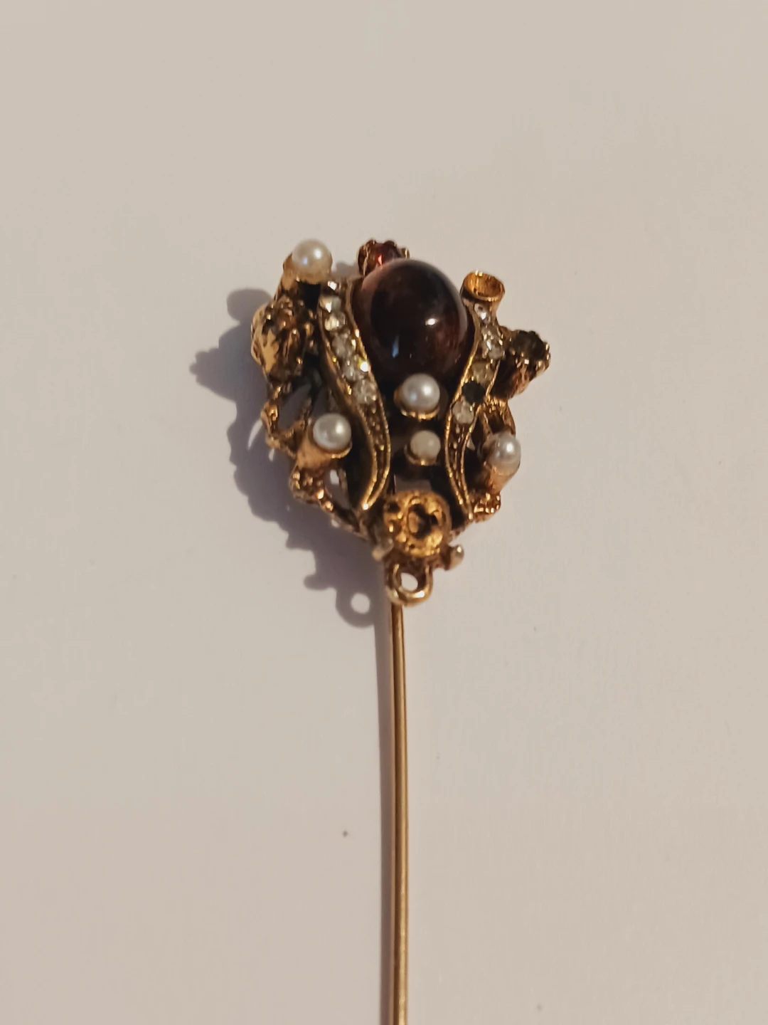 Gorgeous Antique Hat Pin with Garnet Gemstone & Pearls - photo 4