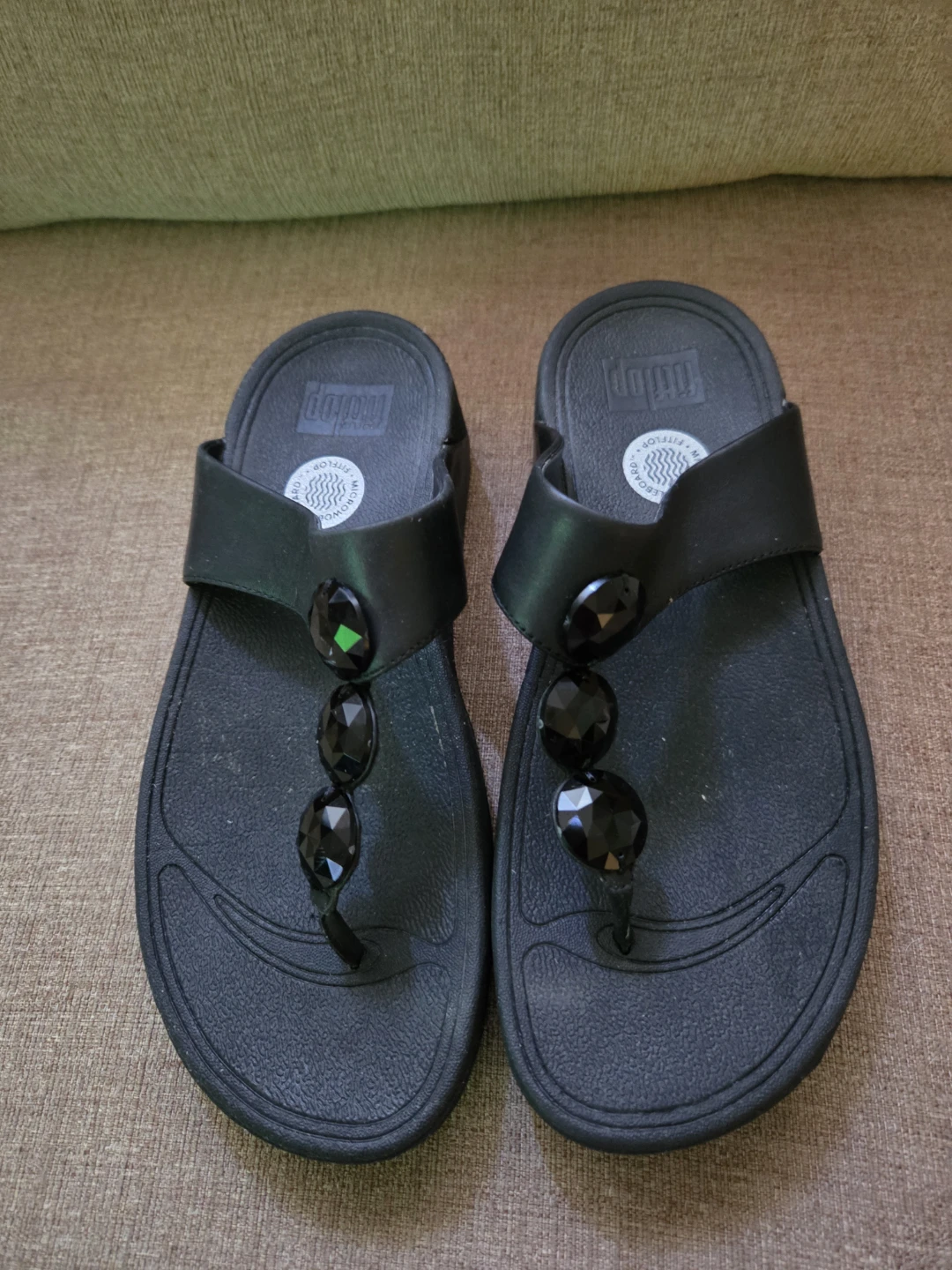 FitFlop Black Thong Sandals with Jewels