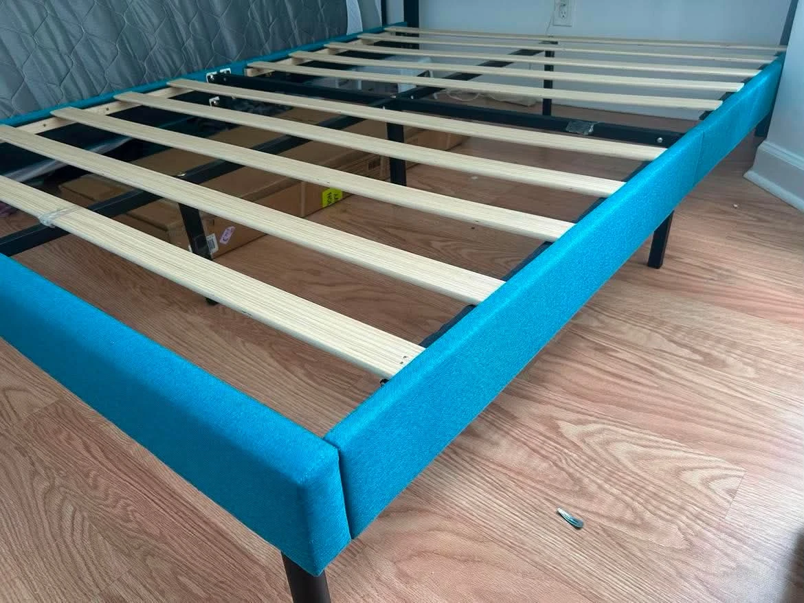 Teal Upholstered Bed Frame with Headboard - photo 2