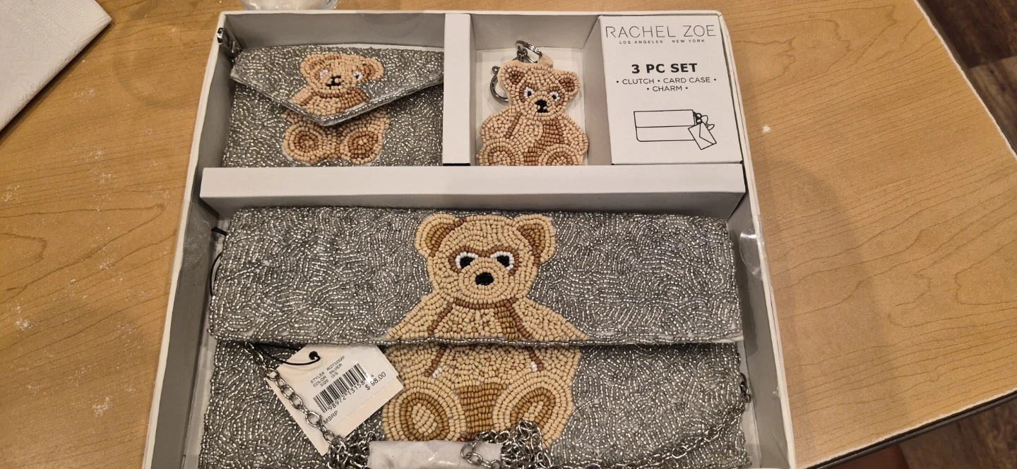 Rachel Zoe 3-Piece Beaded Teddy Bear Clutch Set