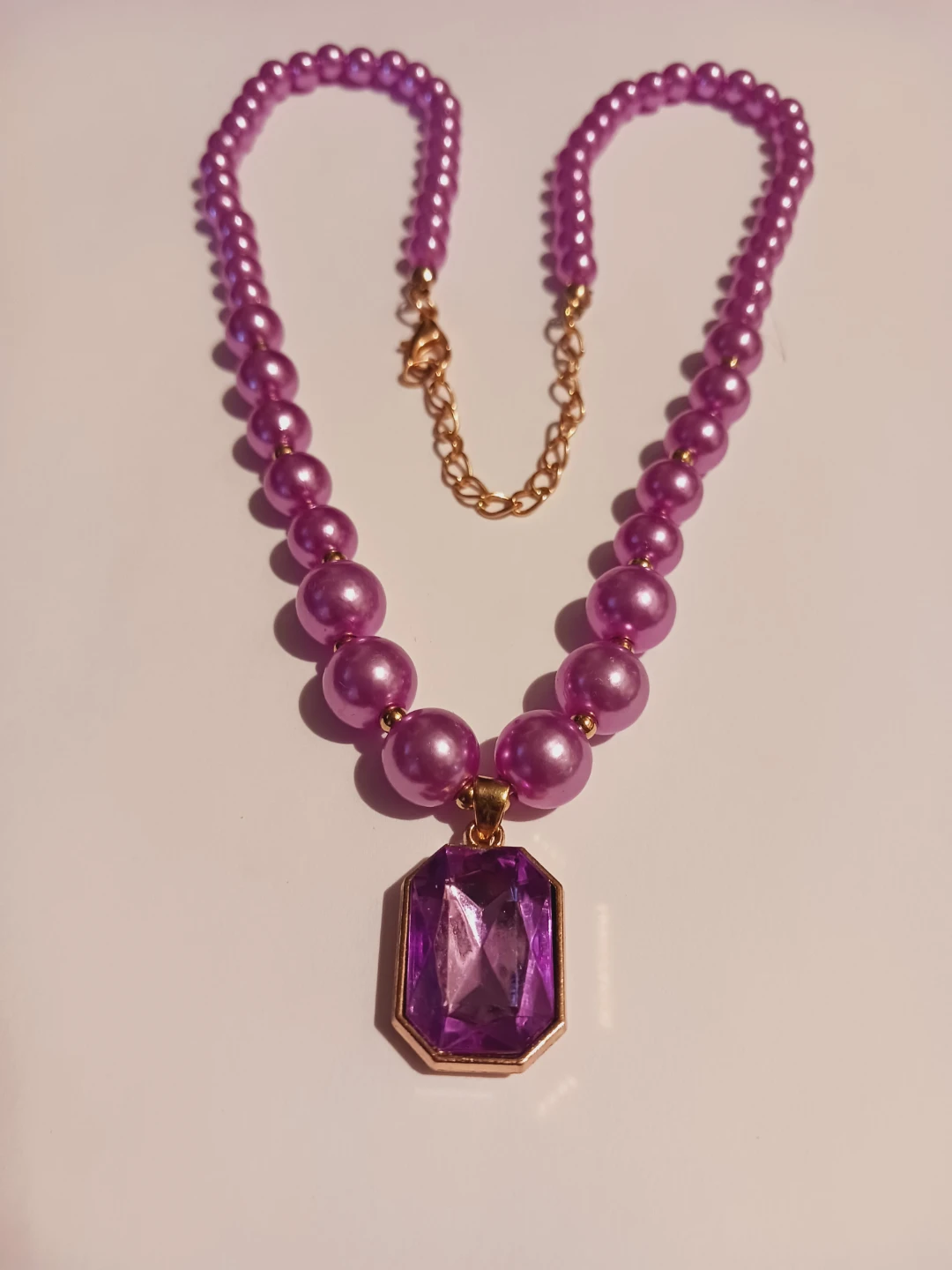 New !!Purple Pearl Necklace with Purple Gem Pendant - photo 3