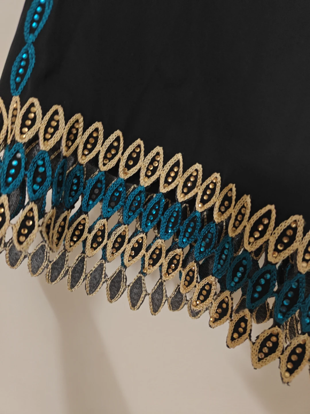 Black Abaya with Gold and Teal Embroidery - photo 4