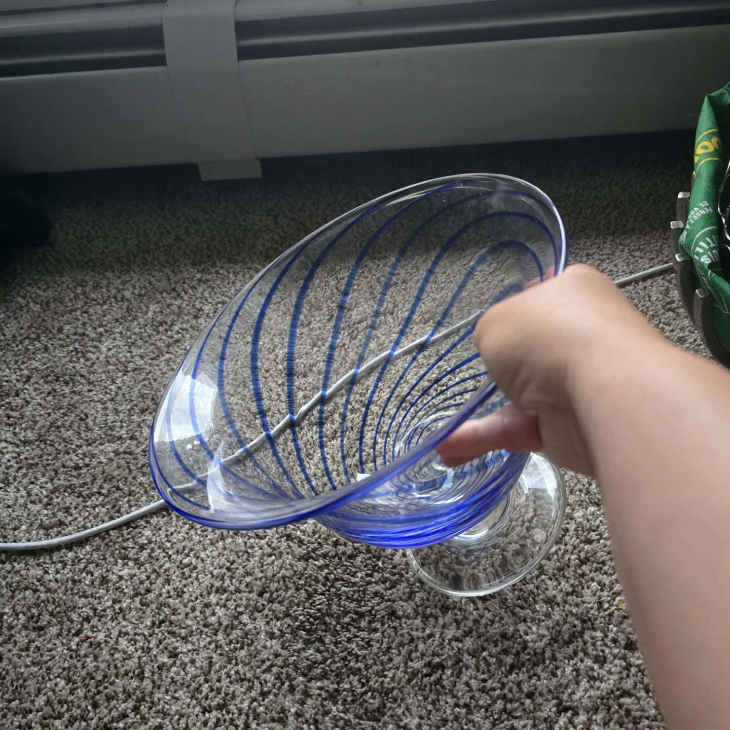 Blue Swirl Glass Pedestal Bowl