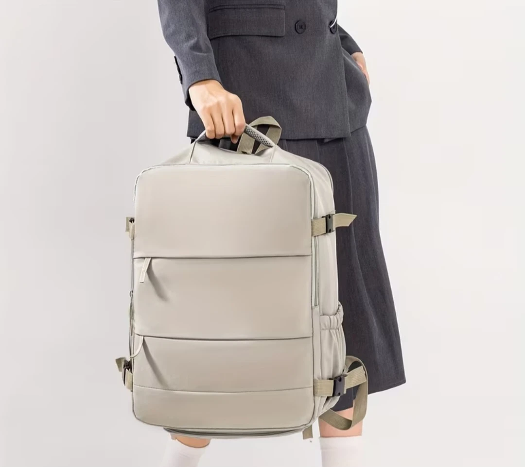 Beige Backpack with Laptop Compartment