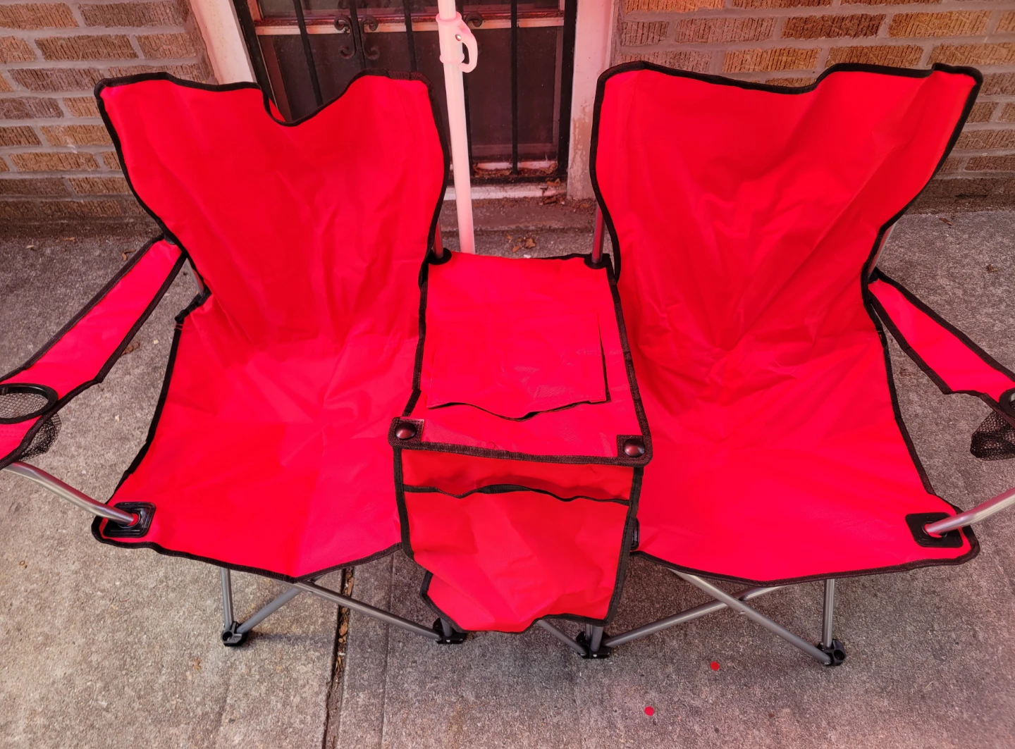 NEW Red Double Camping Chair with Cooler and Umbrella - photo 2