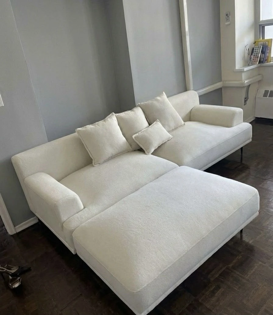 Cream Sectional Sofa with Ottoman - photo 2