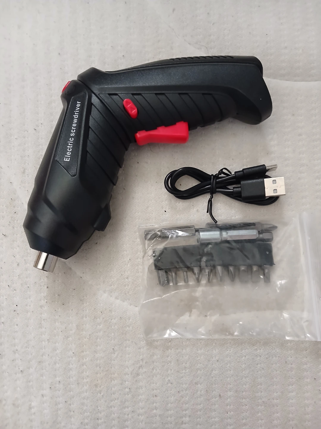Black Cordless Electric Screwdriver W/ Bit Set & USB Cable