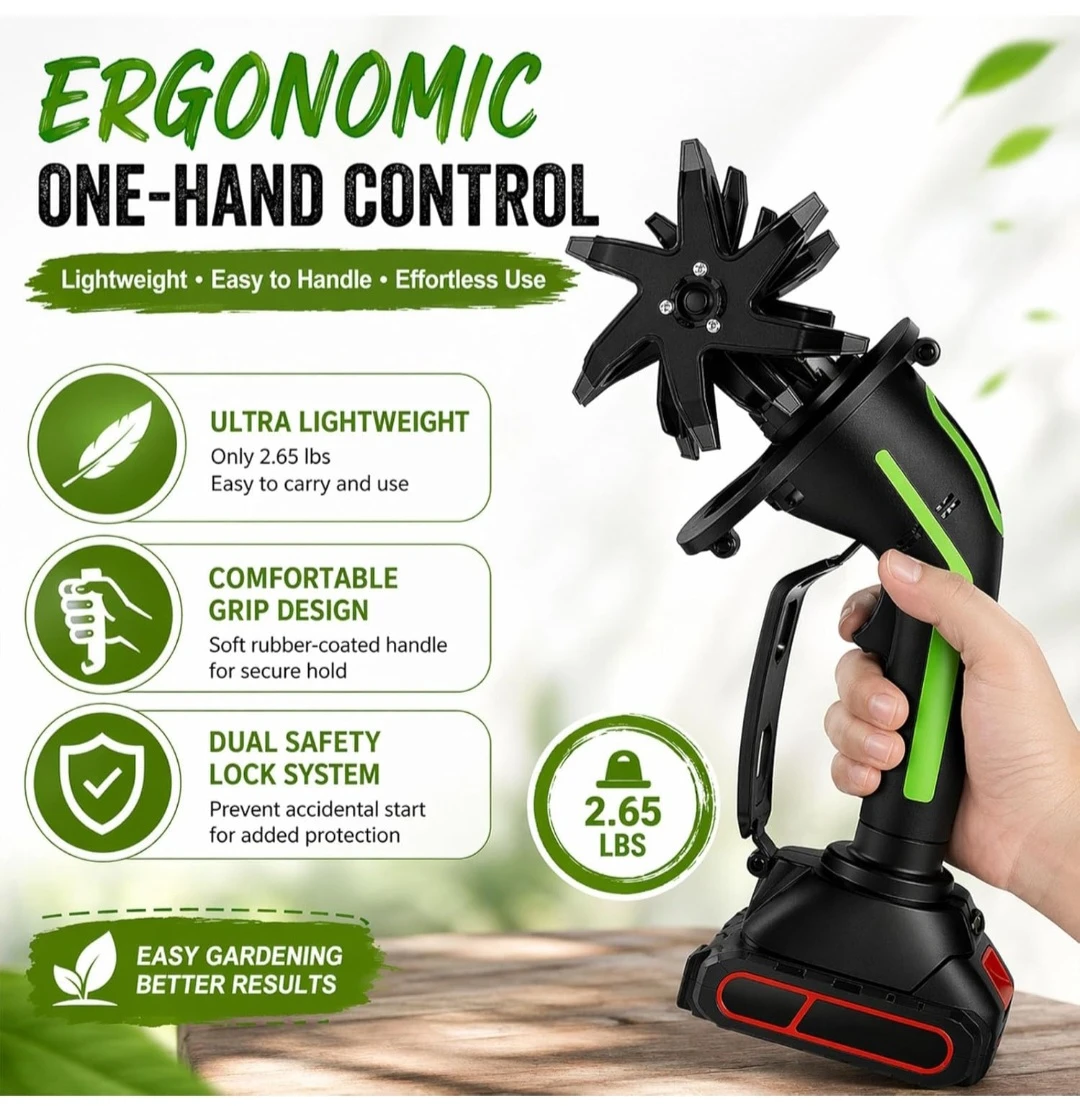 24V Cordless Garden Tiller with 2 Batteries and Charger - photo 3