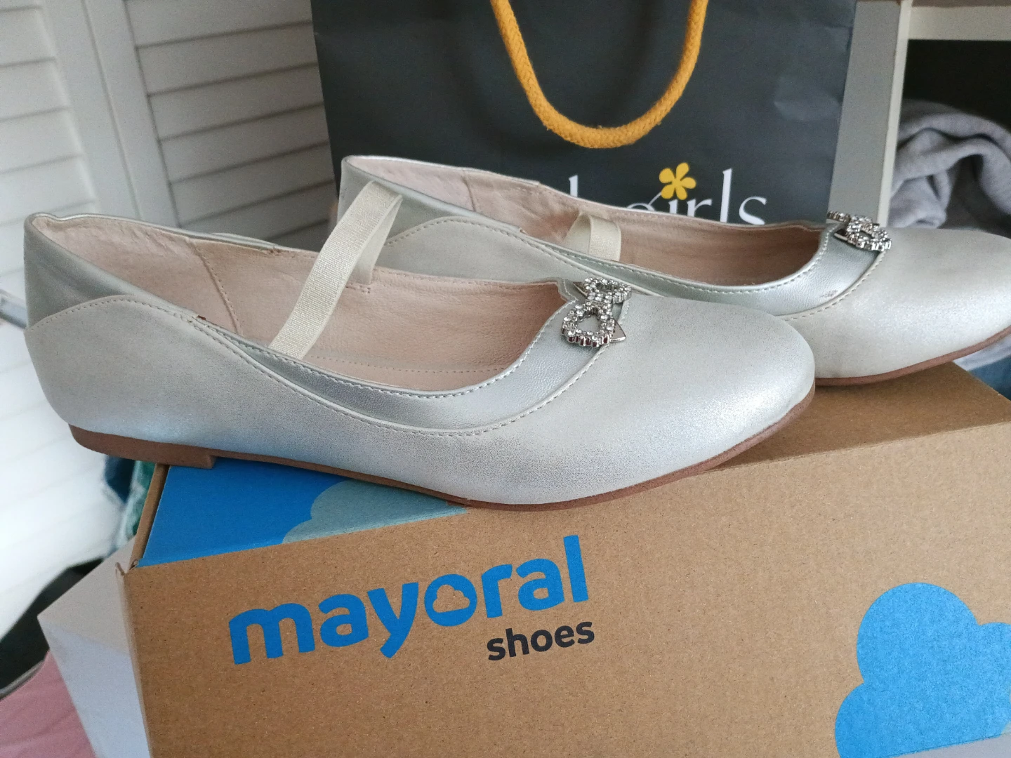 Mayoral Shoes Silver Ballerina Flats with Sparkle Detail