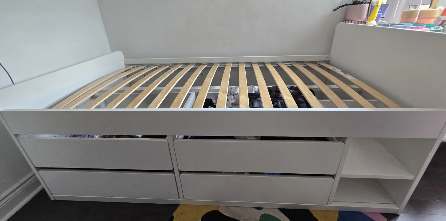 IKEA White Bed Frame with Drawers and Shelves - photo 2