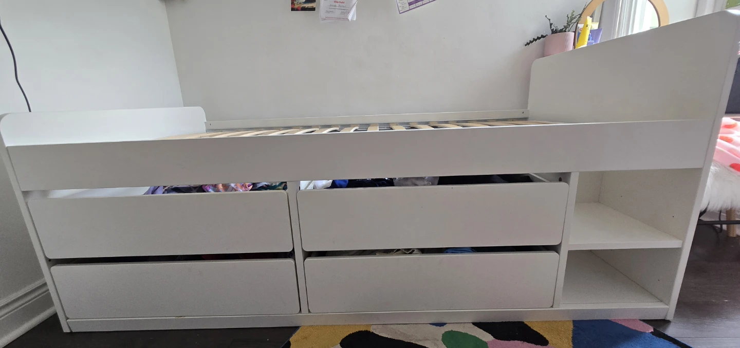 IKEA White Bed Frame with Drawers and Shelves - photo 3