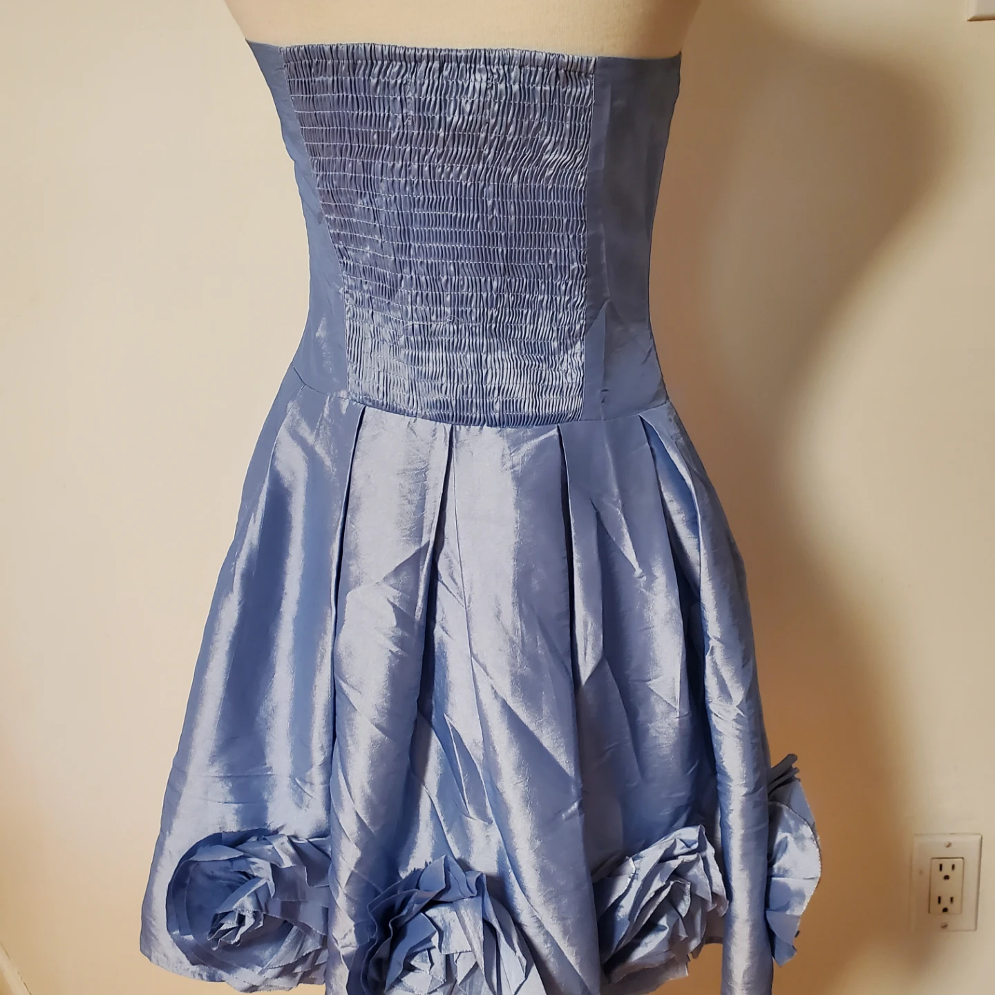 Seduction Light Blue Strapless Dress with Floral Detail - photo 3