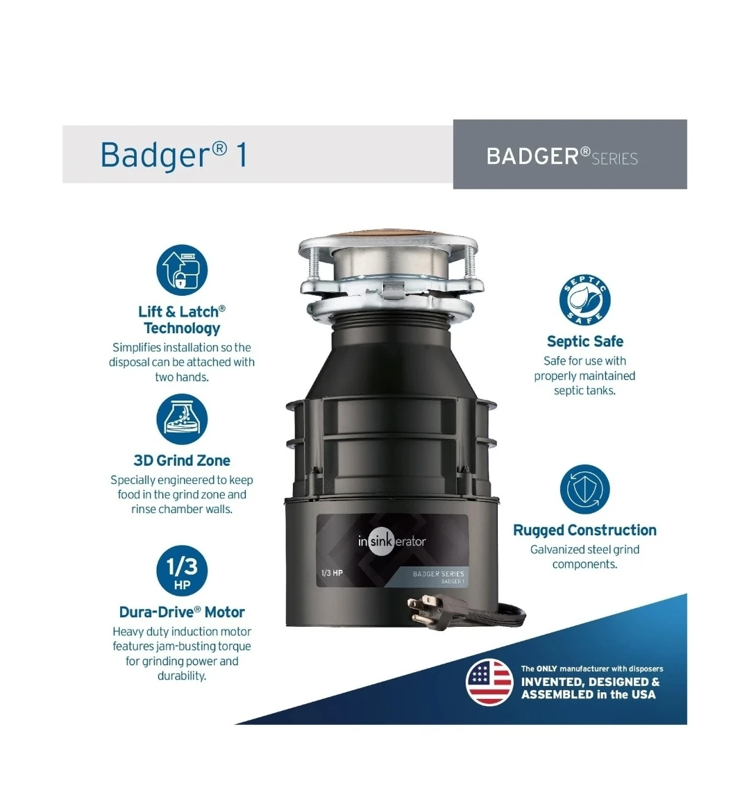 InSinkErator Badger 1 1/3 HP Garbage Disposal " NEW " - photo 2