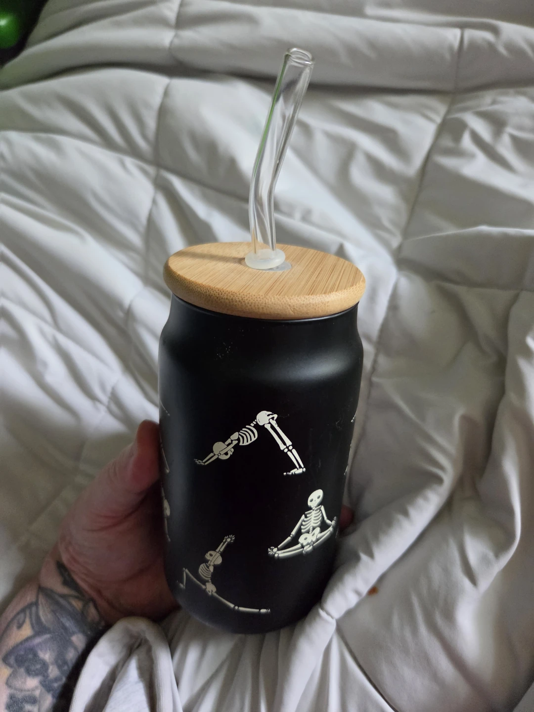 New Black Skeleton Yoga Tumbler with Glass Straw and Bamboo Lid - photo 3