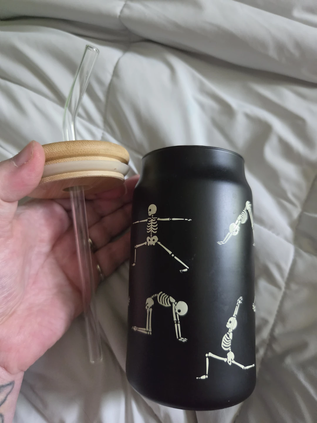 New Black Skeleton Yoga Tumbler with Glass Straw and Bamboo Lid - photo 4