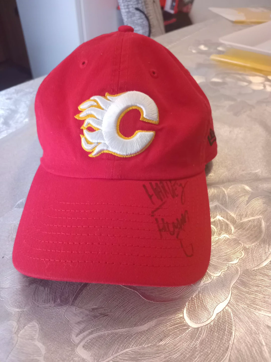 Calgary Flames New Era Hat - Signed by Harvey The Hound