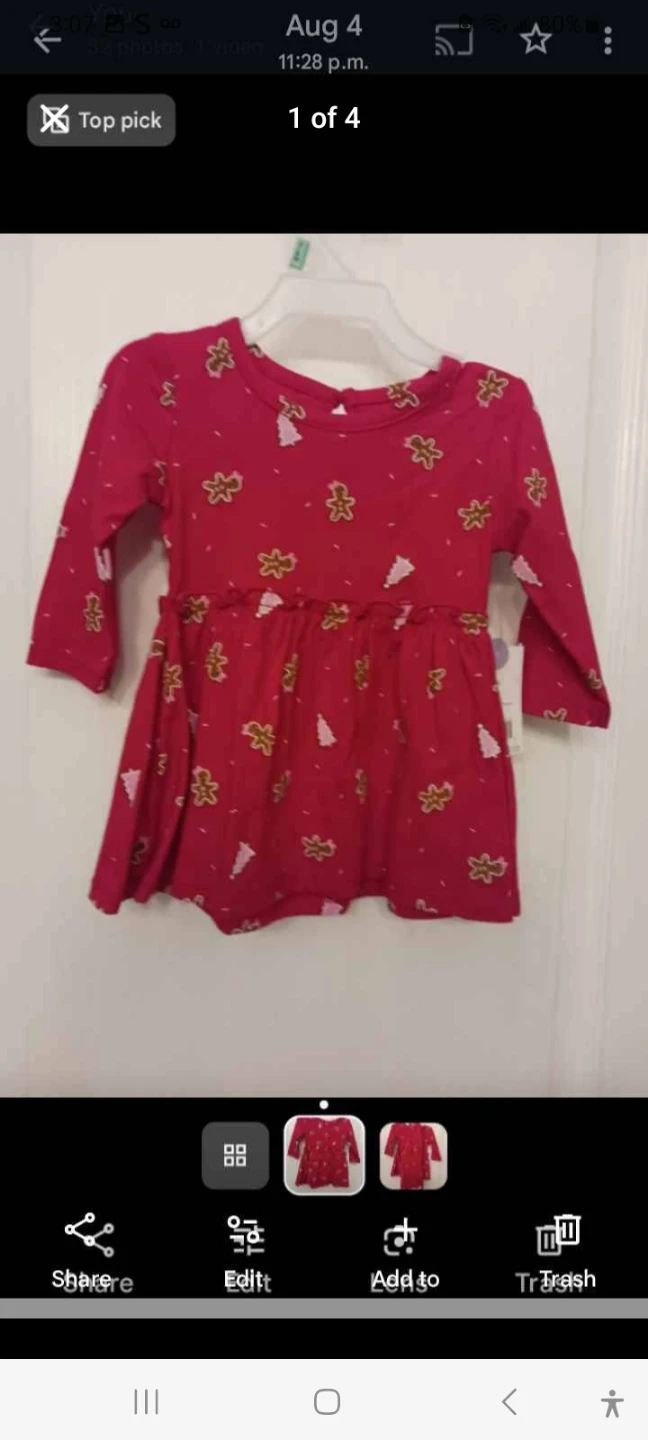Child's Pink Gingerbread Print Long Sleeve Dress & Leggings Set