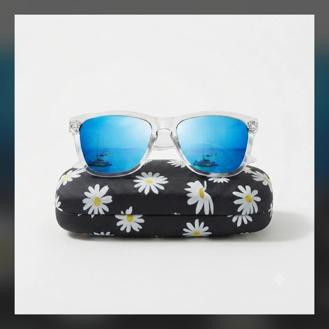 Clear Frame Sunglasses with Daisy Case