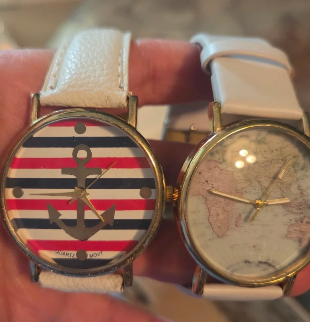 2 Fashion Watches - Anchor & World Map Designs