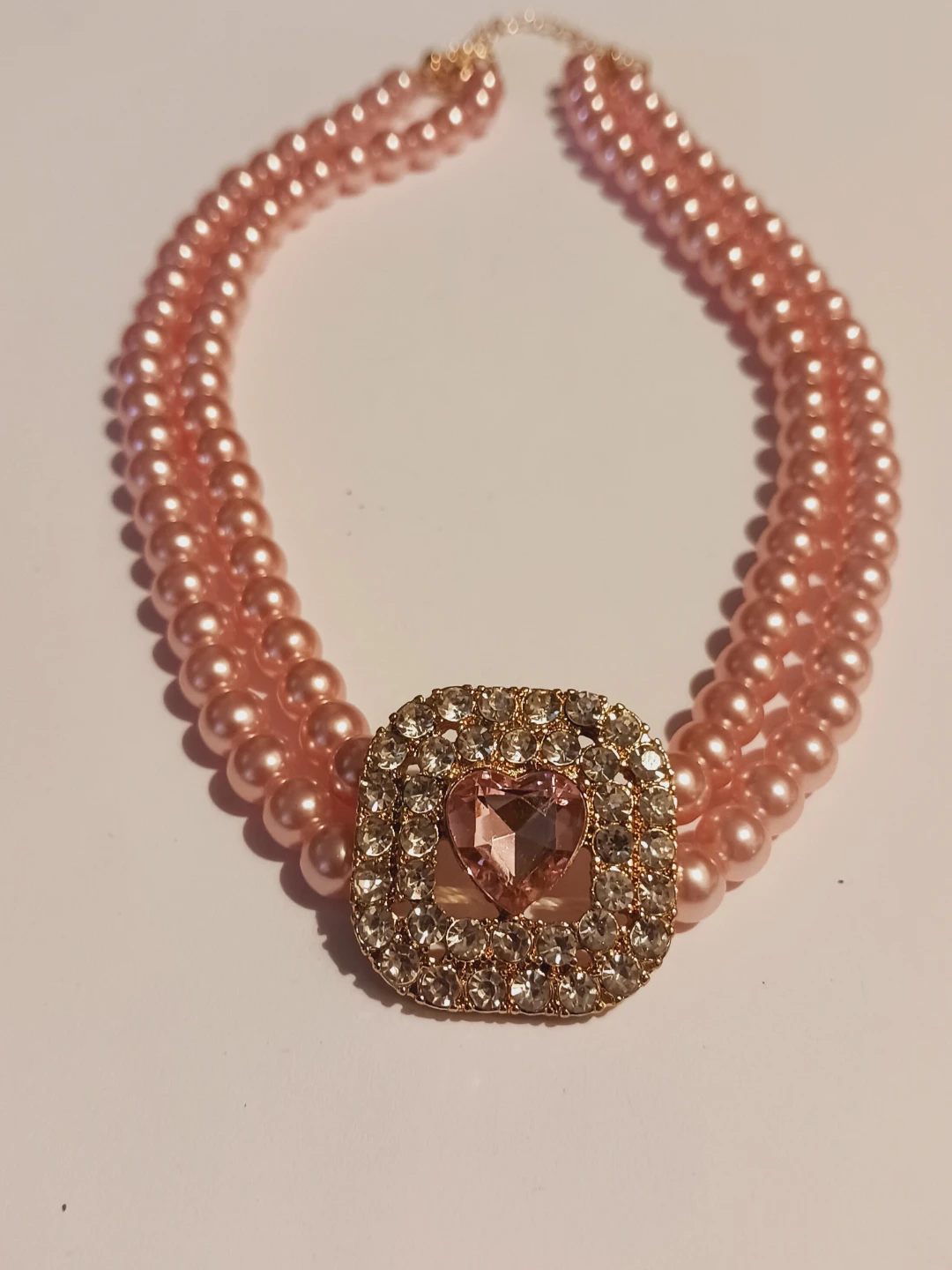 New !! Pink Pearl Choker Necklace with Heart Charm - photo 4
