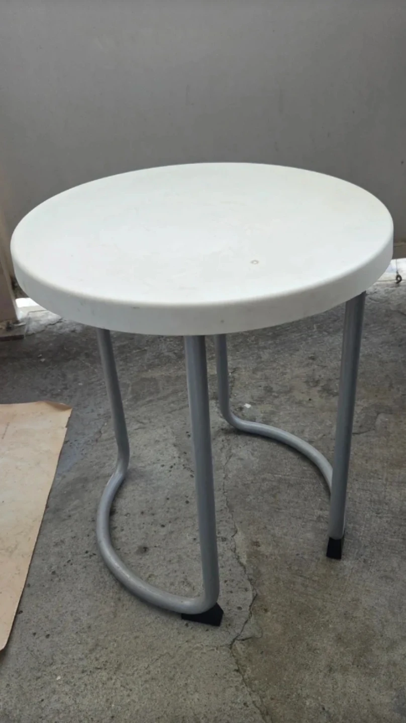 White round stool with metal legs